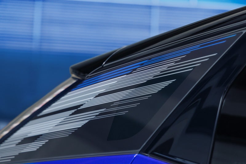 Close-up of the Modern Pattern on the 2026 OPTIQ-V Rear Quarter Glass | Cadillac of Jackson in Ridgeland MS